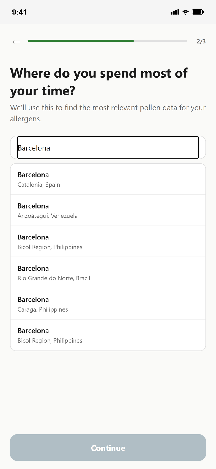 Location picker: choose the places you spend time